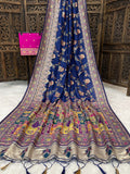 Traditional multicolor Patola-inspired pallu and border -DARK BLUE