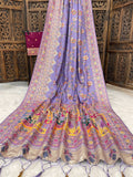 Traditional multicolor Patola-inspired pallu and border -LIGHT PURPLE
