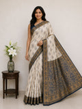 Classic Ivory Saree with Woven Zari Pallu -BLUE