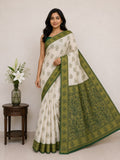 Classic Ivory Saree with Woven Zari Pallu -GREEN