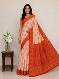 Classic Ivory Saree with Woven Zari Pallu -ORANGE
