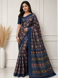 Royal Mandala Premium Silk Blend Saree with Elegant Zari Border -BLUE