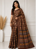 Royal Mandala Premium Silk Blend Saree with Elegant Zari Border -BROWN