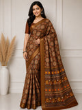 Royal Mandala Premium Silk Blend Saree with Elegant Zari Border -COFFEE