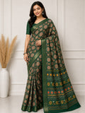 Royal Mandala Premium Silk Blend Saree with Elegant Zari Border -GREEN