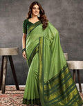 Royal Aqua Temple Border Saree - PISTA