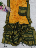 Royal Aqua Temple Border Saree - YELLOW