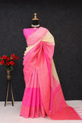 Royal Magenta & Midnight Black Heritage Silk Saree with Antique Gold Zari Border -CREAM&PINK