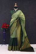 Royal Magenta & Midnight Black Heritage Silk Saree with Antique Gold Zari Border -GREEN