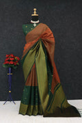 Royal Magenta & Midnight Black Heritage Silk Saree with Antique Gold Zari Border -ORANGE