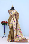 Royal Olive Paithani Banarasi Soft Silk Saree - GOLD