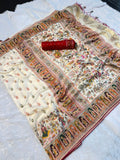 Mustard  Paithani Print Saree - WHITE