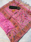 Mustard  Paithani Print Saree - PINK