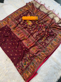 Mustard  Paithani Print Saree - WINE
