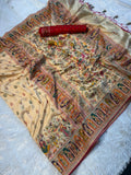 Mustard  Paithani Print Saree - OFF WHITE