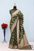 Emerald Olive Brocade Banarasi Saree - GREEN