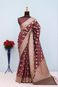 Emerald Olive Brocade Banarasi Saree - RED