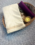 Elegant Off White Pure Shatin Silk Saree With Contrast Blouse - WINE