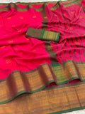 Premium Soft Banarasi Silk  Saree and Copper Zari & Rich Pallu with Contrast Blouse-PINK