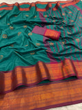 Premium Soft Banarasi Silk  Saree and Copper Zari & Rich Pallu with Contrast Blouse-RAMA