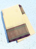 Elegant Aura Silk Saree with Rich Zari Weaving Border & Unstitched Blouse – CREAM AND WINE