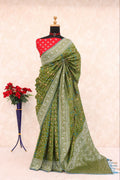 Traditional Paithani Soft Silk Saree with Elegant Pashmina Butti Weaving - MEHENDI