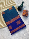 Contrast Border Traditional Silk Saree   BLUE