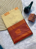 Contrast Border Traditional Silk Saree  - CREAM