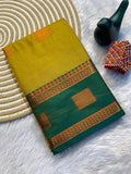 Contrast Border Traditional Silk Saree  -YELLOW