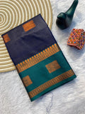Contrast Border Traditional Silk Saree  -NAVY BLUE