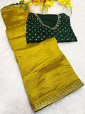 Elegant Vichitra Saree with Jharkan Border Work & Contrast Designer Blouse - YELLOW