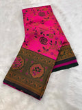 Elegant Floral Woven Saree with Intricate Heritage Border - MAGENTA