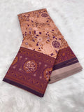Elegant Floral Woven Saree with Intricate Heritage Border - LIGHT BROWN