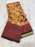Elegant Floral Woven Saree with Intricate Heritage Border - YELLOW