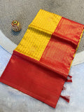 Radiant  Yellow &  Red  Kanchipuram Pattu Silk Saree with Rich Zari Border