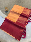 Radiant  Peach   & Rani Pink  Kanchipuram Pattu Silk Saree with Rich Zari Border