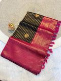 Radiant  Black  & Rani Pink   Kanchipuram Pattu Silk Saree with Rich Zari Border