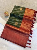 Radiant  Dark Green & Maroon  Kanchipuram Pattu Silk Saree with Rich Zari Border