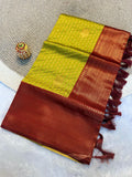 Radiant Lime Green & Maroon  Kanchipuram Pattu Silk Saree with Rich Zari Border