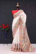 Heritage Chronicle Art Weave Saree with Intricate Traditional Narrative Border - WHITE