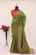Heritage Chronicle Art Weave Saree with Intricate Traditional Narrative Border - GREEN