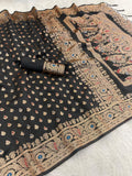 Regal Heritage Woven Saree with Intricate Floral Border and Grand Traditional Pallu -BLACK