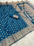Regal Heritage Woven Saree with Intricate Floral Border and Grand Traditional Pallu -BLUE