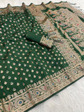 Regal Heritage Woven Saree with Intricate Floral Border and Grand Traditional Pallu -GREEN