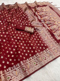 Regal Heritage Woven Saree with Intricate Floral Border and Grand Traditional Pallu -MAROON