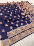 Elegant Kanjivaram Banarasi Soft Silk Saree with All Over Meena Work -BLUE
