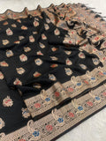 Elegant Kanjivaram Banarasi Soft Silk Saree with All Over Meena Work - BLACK