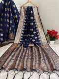 Premium Kanjivaram Banarasi Soft Silk Saree with All Over Meena Work - PURPLE
