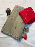 Rainbow Thread Work Linen Saree - SILVER GOLD