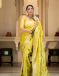 Soft Banarasi Silk Saree With Bewitching Blouse Piece - YELLOW